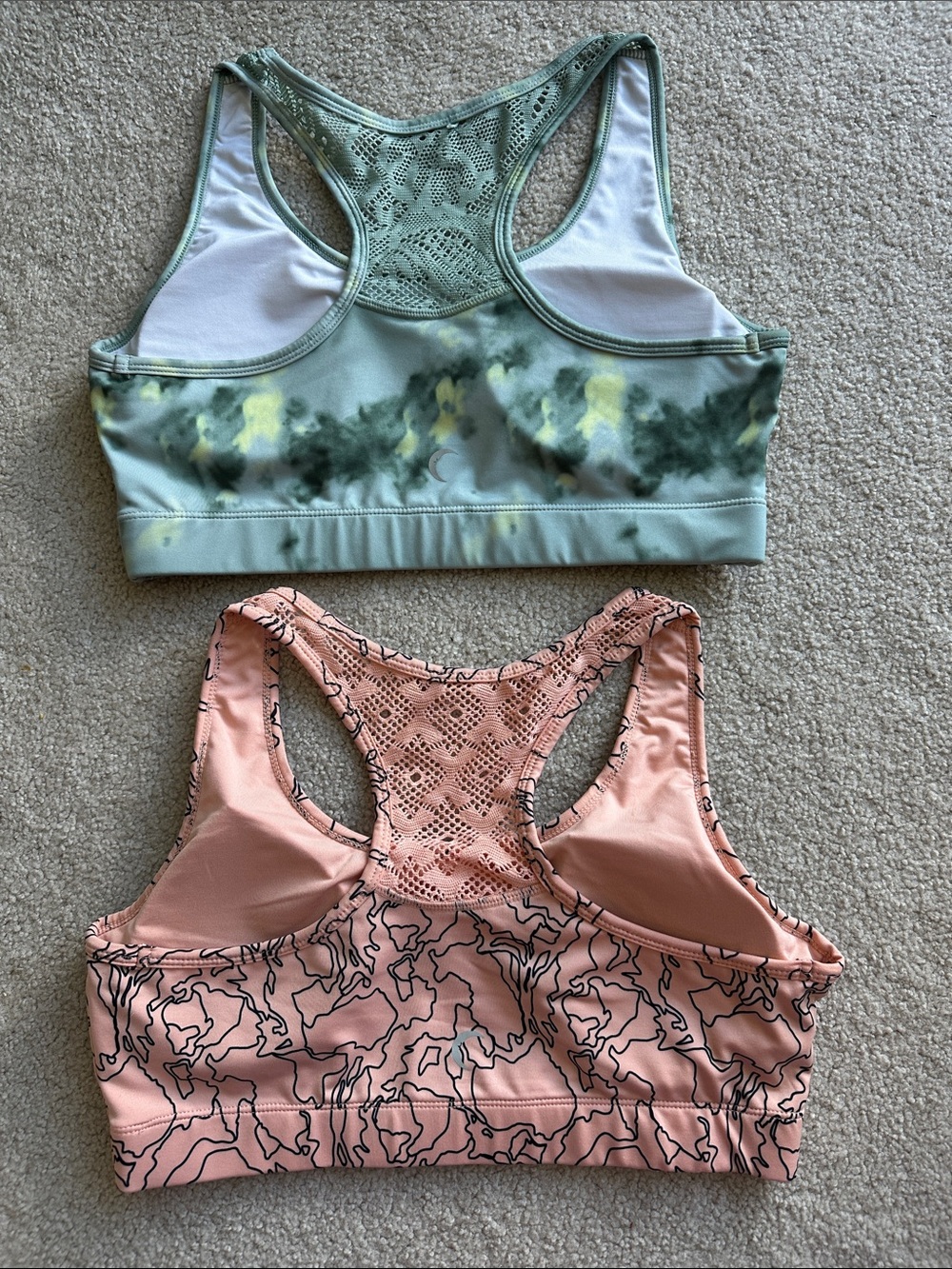 Set of 2 Zyia Bomber Racerback Sports Bras - Green Tie-Dye & Peach Abstract - L - Picture 3 of 4